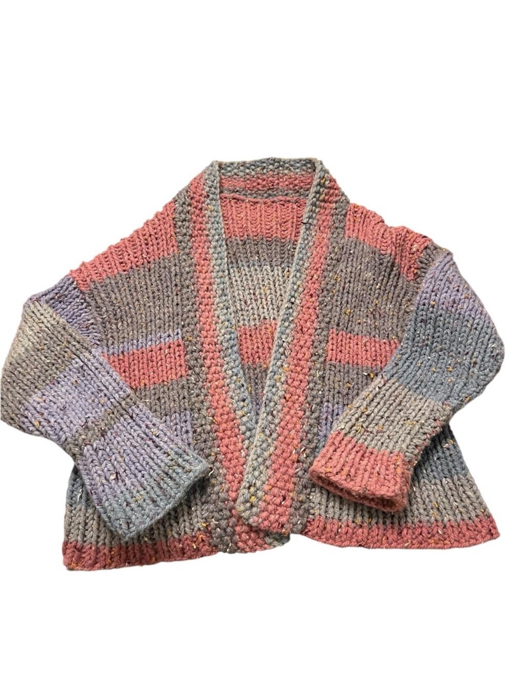 Handmade Pink Gray Striped Chunky Cardigan Womens Oversized Cottagecore